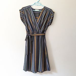 Monteau vertical striped wrap dress medium
